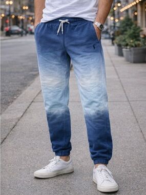 Polo Ralph Lauren Ombre Blue Jogger Sweatpants Men’s Small Tie Dye Fleece